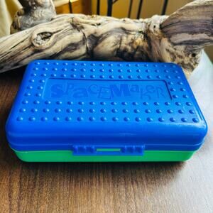 Spacemaker Pencil Box Blue & Green Opaque Vintage 90's Plastic Storage Case